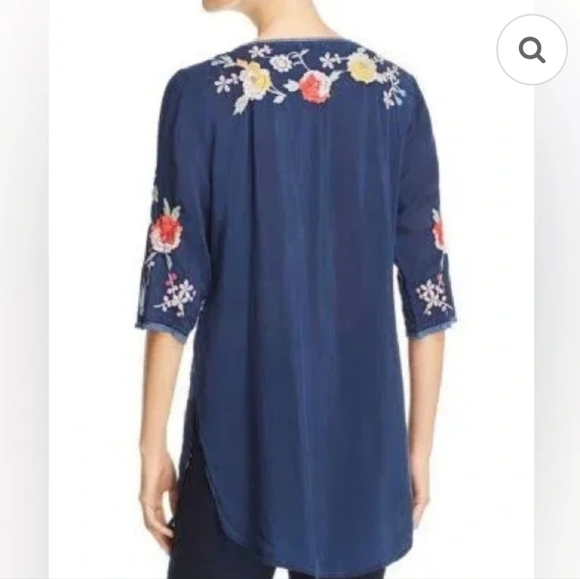 Johnny Was Playa ‎ Embroidered Navy Tunic  Top - Picture 3 of 12